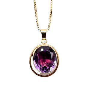 Estate 14k Yellow Gold Purple Pink Gemstone Pendant 24" Chain Necklace